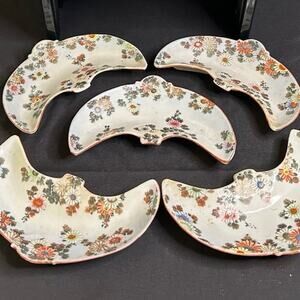 5 floral Japanese hand painted KITANI Bone Dishes asia art porcelain